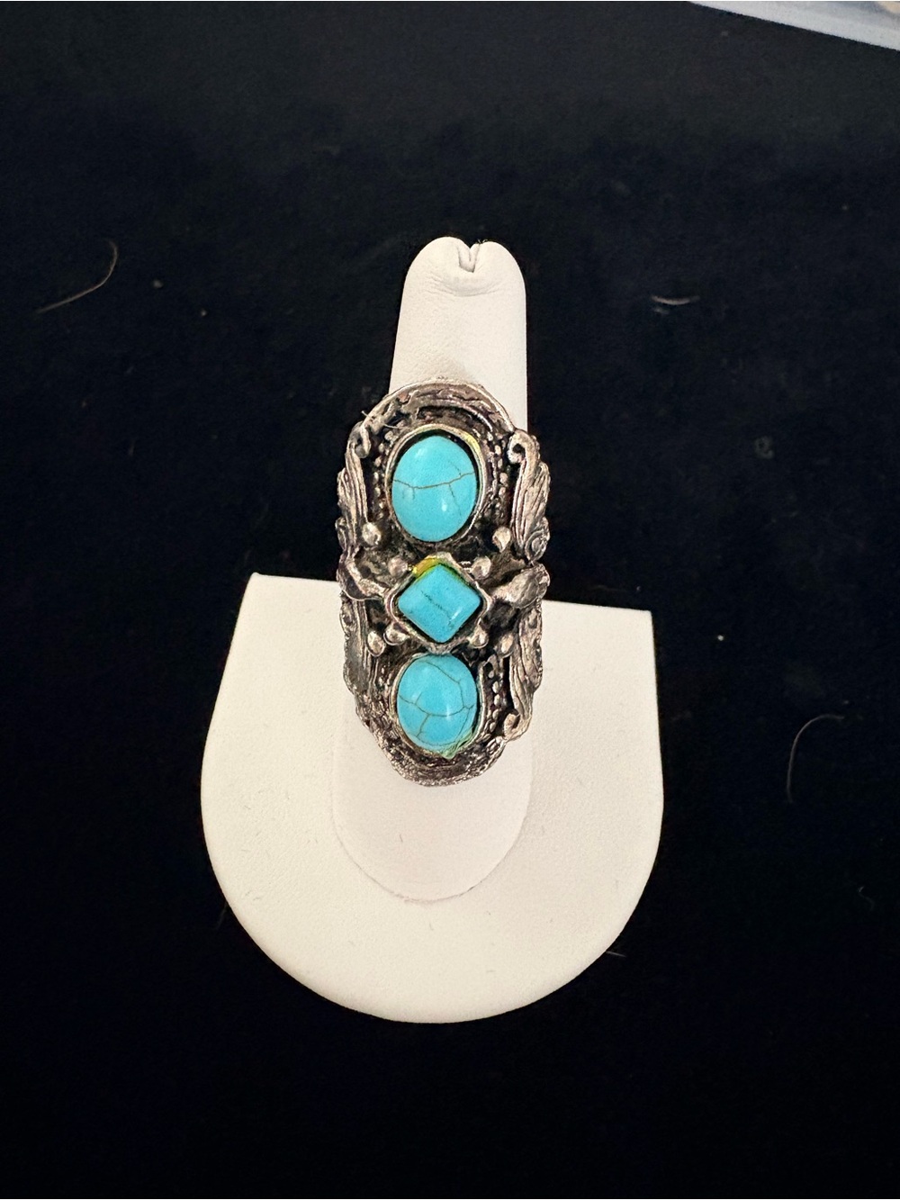 Turquoise Stone Silver-Tone Statement Ring - Women Jewelry